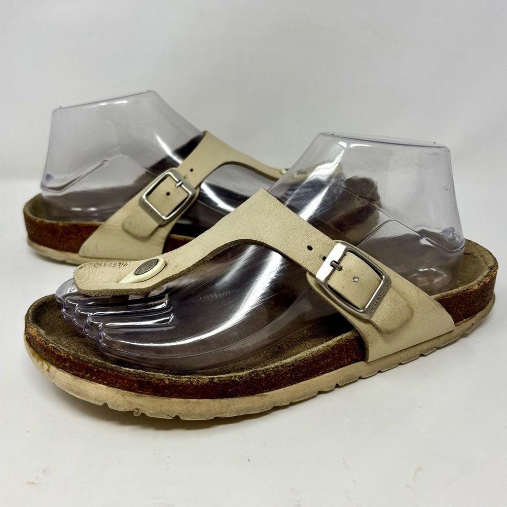 Birkenstock Sandals W7 M5 38 Gizeh Birko Thong Flip Flop Slip On Leather Worn